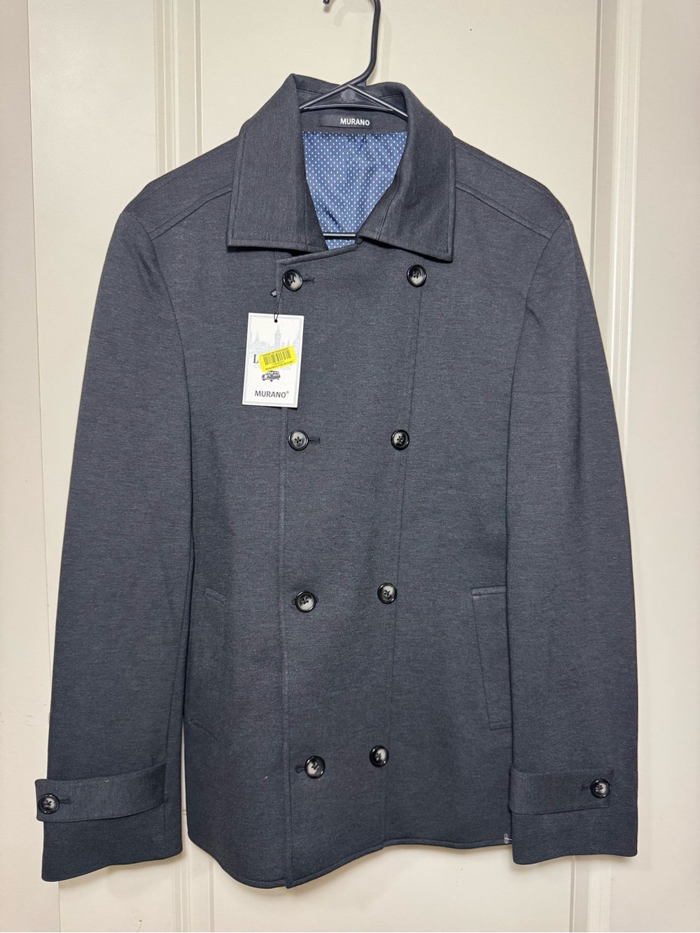 Murano London Collection Men's Gray Slim Fit Double Breasted Overcoat Jacket M